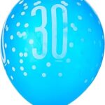Vibrant 30th Glitz Latex Balloons in Light Blue, Royal Blue, & White (30cm) - Perfect for Parties, Celebrations & Events - 6ct