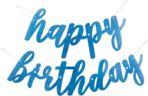 Blue Glitz Happy Birthday Script Prismatic Foil Jointed Banner (83cm) - Perfect Party Decor for Birthday, & Celebrations - 2 Pc - Image 2