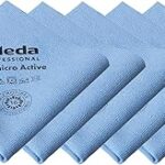 Vileda Professional, Baize PurMicro Active, Blue, 5u, Microfibre cloths, PUR‑Coated, Smooth surfaces, Streak‑Free on Glass & Stainless Steel, Ultra‑Absorbent, 38x35cm