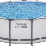 Bestway Steel Pro, Max Round Frame Swimming Pool with Filter Pump, Above Ground Frame Pools, Grey, 15ft