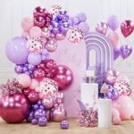 PartyWoo Pink and Purple Balloon Arch Kit Garland 140pcs Different Sizes of 18 12 10 5 Inch Metallic Baby Pink Hot Pink Chrome Light Purple Gold Confetti Balloons Birthday Party Decorations