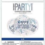 Stunning Clear Glitz Happy Birthday Latex Balloons with Blue & Silver Confetti (30cm) - Ultimate Party Decor for Instant Celebration Boost - 6ct