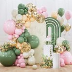PartyWoo Pink and Green Balloon Arch Kit Garland 140pcs Different Sizes of 18 12 10 5 Inch Metallic Gold Baby Pink Sage Green Sand White Nude Gold Confetti Balloons for Birthday Party Decorations - Image 5