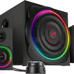 Speedlink Gravity Carbon RGB 2.1 Sound System Bluetooth PC Speaker with Wooden Subwoofer, Active Speaker System 120 Watt, 3.5 mm Jack, AUX, Table Remote Control, Black